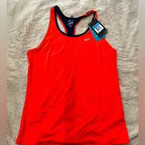 NWT - Nike Dri-Fit workout tank top. Orange with navy blue trim.